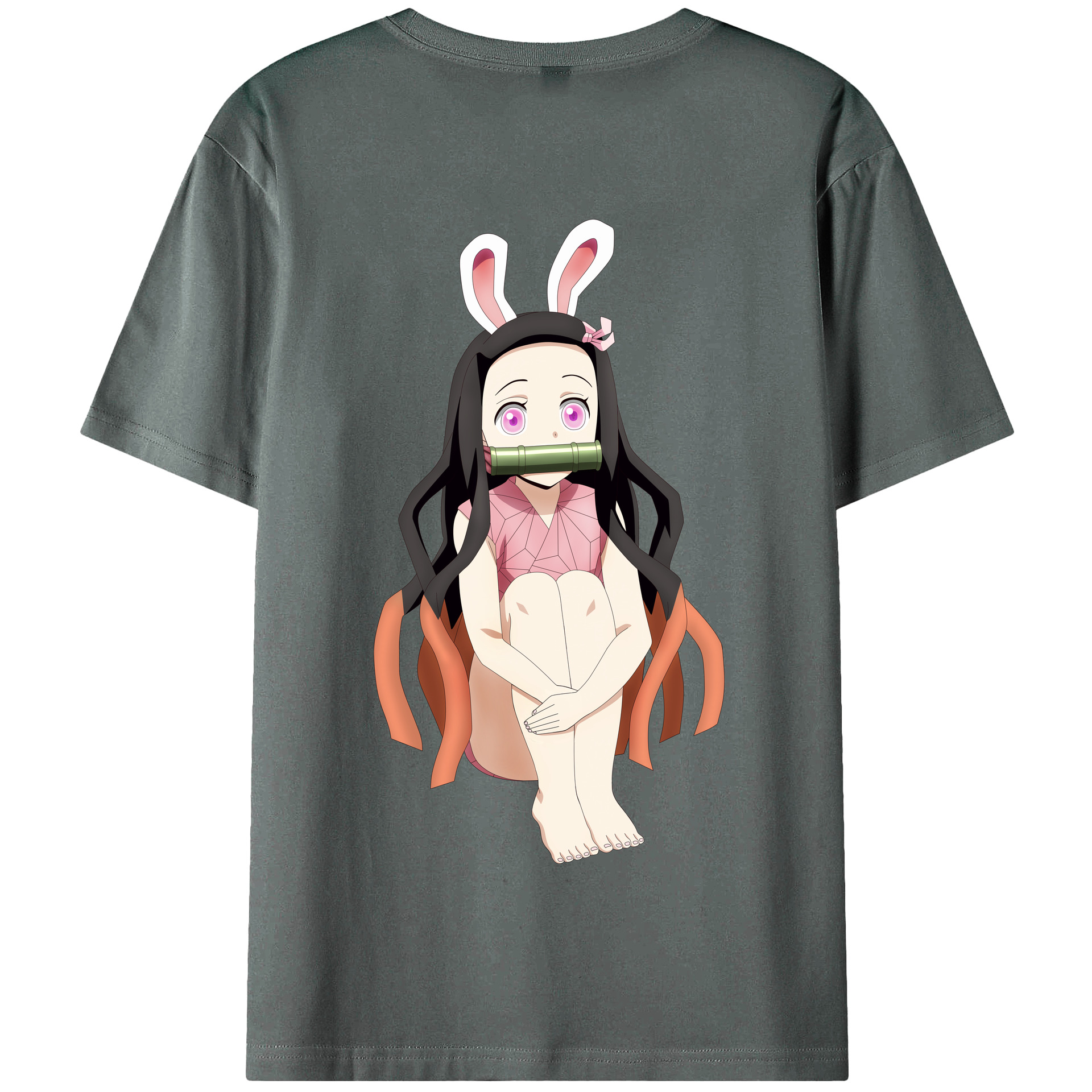 （画像用） 鬼滅の刃（きめつのやいば）竈門 禰󠄀豆子／かまど ねずこ Kamado Nezuko 綿100％半袖Tシャツ（背面プリント）
